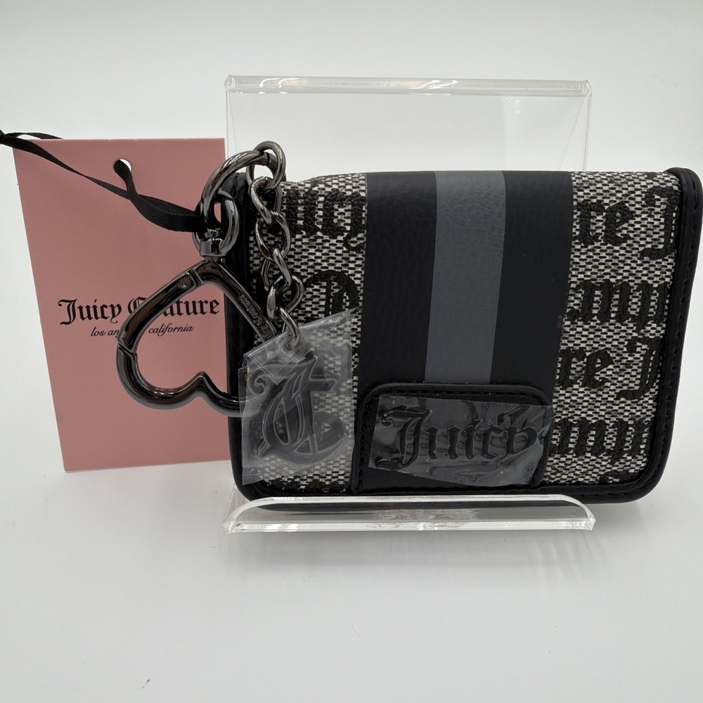 NWT Juicy Couture State Of My Heart Card Case Key Fob Wallet - Liquorice Black